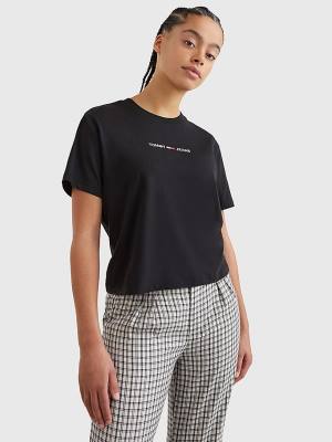 Black Tommy Hilfiger Logo Embroidery Organic Cotton Women's T Shirts | TH679LTG