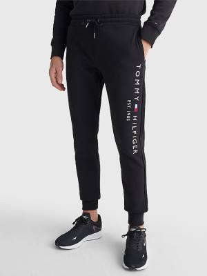 Black Tommy Hilfiger Logo Organic Cotton Joggers Men's Pants | TH893ELK