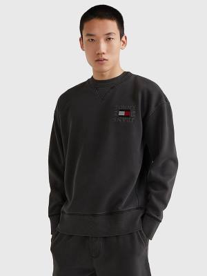 Black Tommy Hilfiger Logo Patch Fleece Men's Sweatshirts | TH069LGZ