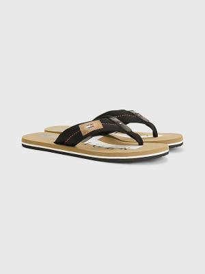 Black Tommy Hilfiger Logo Patch Flip-Flops Men's Sandals | TH609PSX