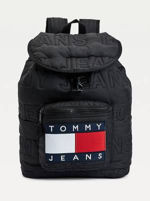 Black Tommy Hilfiger Logo Quilting Puffer Backpack Men's Bags | TH697XEG