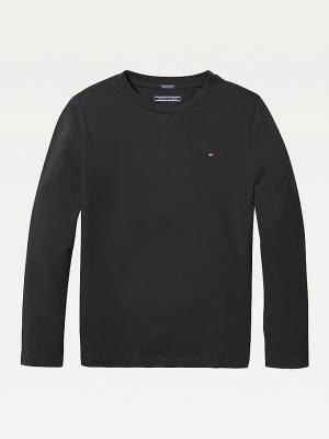 Black Tommy Hilfiger Long-Sleeve Organic Cotton Boys' T Shirts | TH501DCR