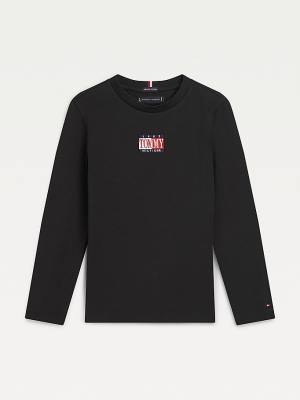 Black Tommy Hilfiger Long Sleeve Organic Cotton Logo Boys' T Shirts | TH801YIV