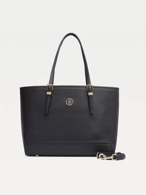 Black Tommy Hilfiger Medium Monogram Logo Tote Women's Bags | TH638AHJ