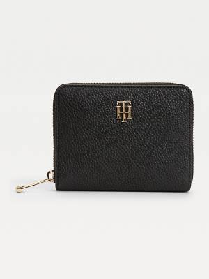 Black Tommy Hilfiger Medium Zip-Around Monogram Women's Wallets | TH270YXH