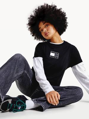 Black Tommy Hilfiger Metallic Organic Cotton Women's T Shirts | TH826LND