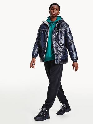 Black Tommy Hilfiger Metallic Reversible Padded Puffer Men's Jackets | TH041GEY