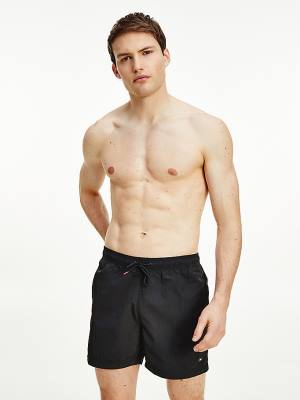 Black Tommy Hilfiger Mid Length Drawstring Shorts Men's Swimwear | TH138KXW