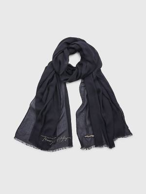 Black Tommy Hilfiger Modal Signature Brooch Hijab Women's Scarves | TH167OCR