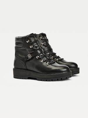 Black Tommy Hilfiger Monogram Buckle Cleat Ankle Women's Boots | TH941AIR