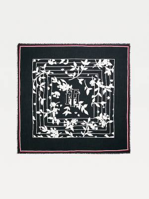 Black Tommy Hilfiger Monogram Leaf Print Square Women's Scarves | TH792HUL