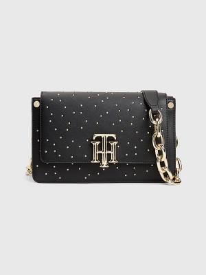 Black Tommy Hilfiger Monogram Lock Studded Crossover Women's Bags | TH396SEY