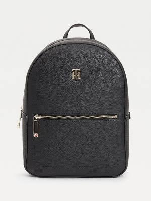 Black Tommy Hilfiger Monogram Plaque Backpack Women's Bags | TH821TEQ