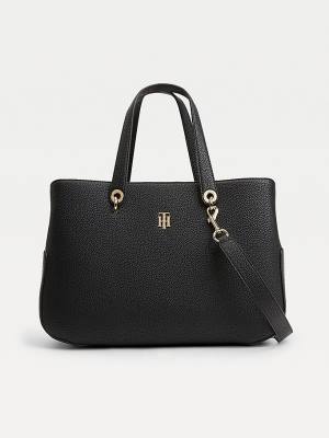 Black Tommy Hilfiger Monogram Plaque Satchel Women's Bags | TH307TYW