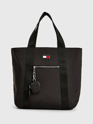 Black Tommy Hilfiger Nylon Tote Women's Bags | TH960QEF