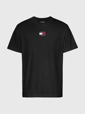 Black Tommy Hilfiger Organic Cotton Badge Men's T Shirts | TH036FNR