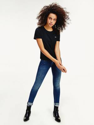 Black Tommy Hilfiger Organic Cotton Crew Neck Women's T Shirts | TH829GFB