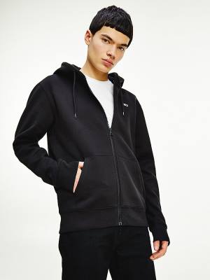 Black Tommy Hilfiger Organic Cotton Fleece Zip-Thru Men's Hoodie | TH472GWX