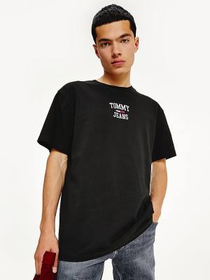 Black Tommy Hilfiger Organic Cotton Jersey Logo Men's T Shirts | TH314OKT