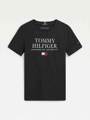 Black Tommy Hilfiger Organic Cotton Logo Boys' T Shirts | TH018EAN