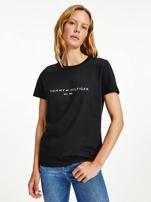 Black Tommy Hilfiger Organic Cotton Logo Women's T Shirts | TH314COX