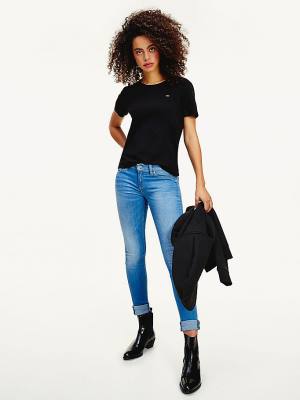 Black Tommy Hilfiger Organic Cotton Slim Fit Women's T Shirts | TH140YCT