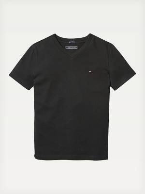 Black Tommy Hilfiger Organic Cotton V-Neck Girls' T Shirts | TH137LIA