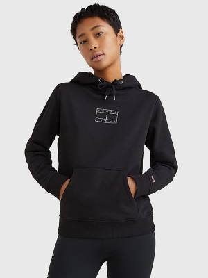 Black Tommy Hilfiger Outline Flag Women's Hoodie | TH630WLZ