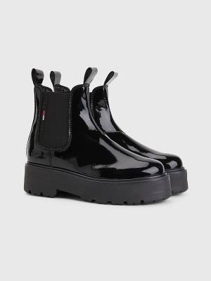 Black Tommy Hilfiger Patent Cleat Chelsea Women's Boots | TH640TMD