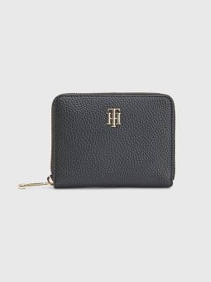 Black Tommy Hilfiger Pebble Grain Medium Zip-Around Women's Wallets | TH260ZUP