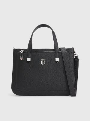 Black Tommy Hilfiger Pebble Grain Satchel Women's Bags | TH145DER