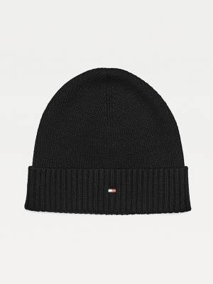 Black Tommy Hilfiger Pima Cotton Cashmere Cuffed Beanie Men's Hats | TH497RON