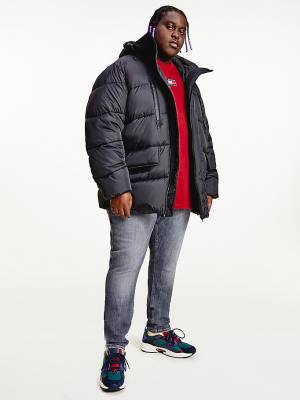 Black Tommy Hilfiger Plus Asymmetrical Zip Puffer Men's Jackets | TH210WDN