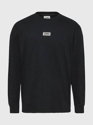 Black Tommy Hilfiger Plus Logo Long Sleeve Men's T Shirts | TH610XKV