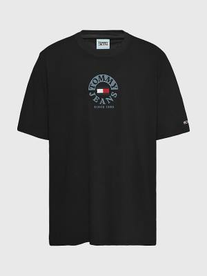 Black Tommy Hilfiger Plus Organic Cotton Logo Men's T Shirts | TH379QUT