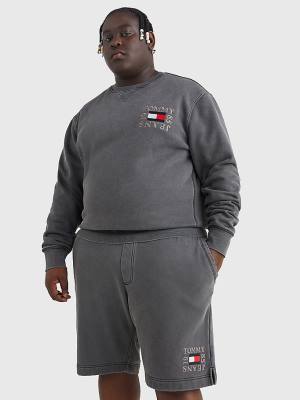 Black Tommy Hilfiger Plus Relaxed Crew Neck Men's Sweatshirts | TH309PIT