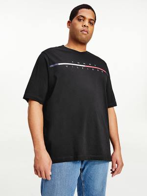 Black Tommy Hilfiger Plus Signature Split Logo Men's T Shirts | TH716SIC