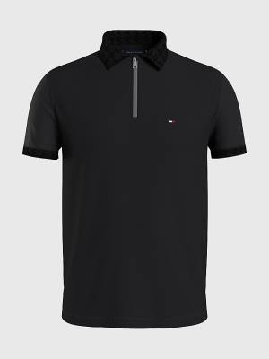 Black Tommy Hilfiger Plus Zip-Thru Men's Polo Shirts | TH856IPD