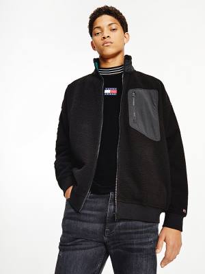 Black Tommy Hilfiger Polar Fleece Zip-Thru Men's Sweatshirts | TH549YDM