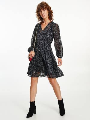 Black Tommy Hilfiger Polka Dot Fit And Flare Women's Dress | TH467JGI