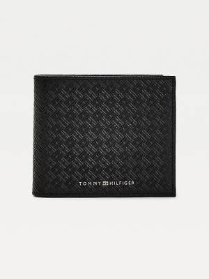 Black Tommy Hilfiger Premium Leather Embossed Men's Wallets | TH492GEJ