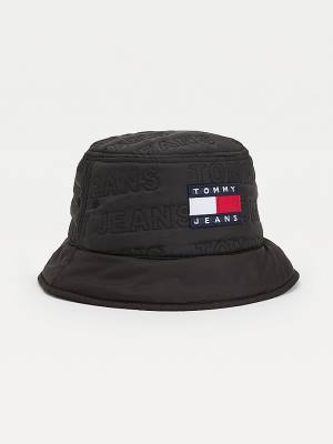 Black Tommy Hilfiger Puffer Bucket Men's Hats | TH409VOS