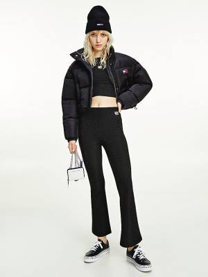 Black Tommy Hilfiger Recycled Convertible Cropped Vest Puffer Women's Jackets | TH086WGT