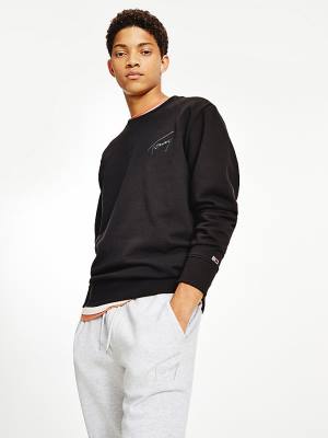 Black Tommy Hilfiger Recycled Signature Logo Relaxed Men's Sweatshirts | TH412KGA