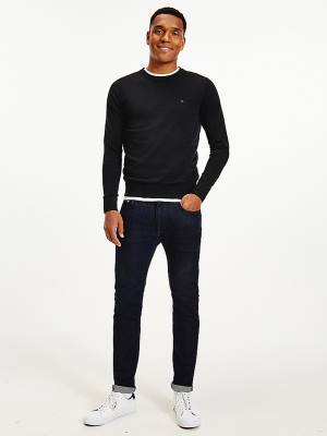 Black Tommy Hilfiger Regular Fit Crew Neck Jumper Men's Sweaters | TH785NIZ