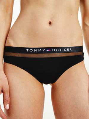 Black Tommy Hilfiger Regular Fit Mesh Thong Women's Underwear | TH175OHC