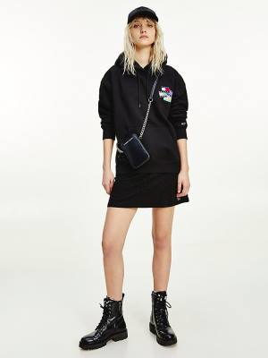 Black Tommy Hilfiger Relaxed Fit Badge Women's Hoodie | TH591VRY