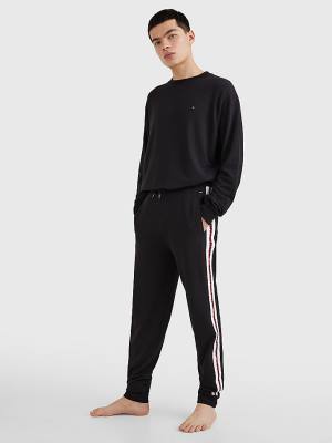 Black Tommy Hilfiger Repeat Logo Drawstring Joggers Men's Pyjamas | TH823KNS