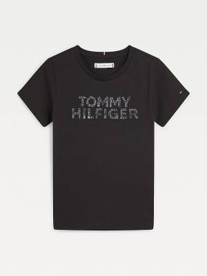 Black Tommy Hilfiger Reptile Print Logo Recycled Girls' T Shirts | TH392CYP