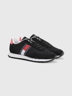 Black Tommy Hilfiger Retro Mixed Texture Runner Women's Sneakers | TH956ALN